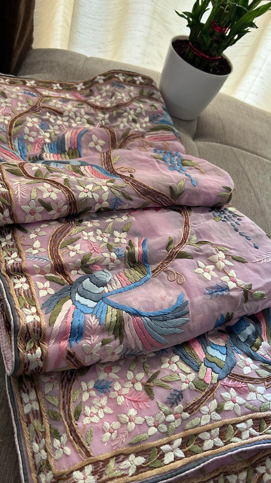 Designer Pink Multicolour Parsi Gara Dupatta