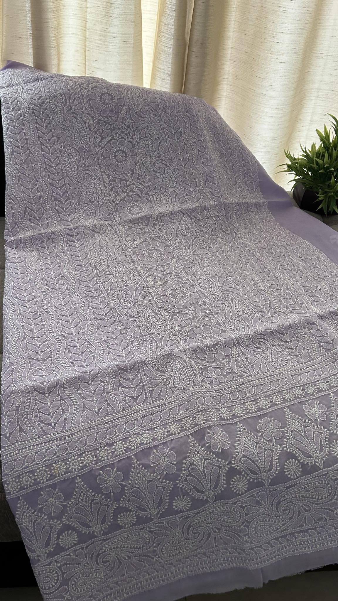 Lavendar Cotton Chikankari Kurti Fabric (Kurti Fabric)