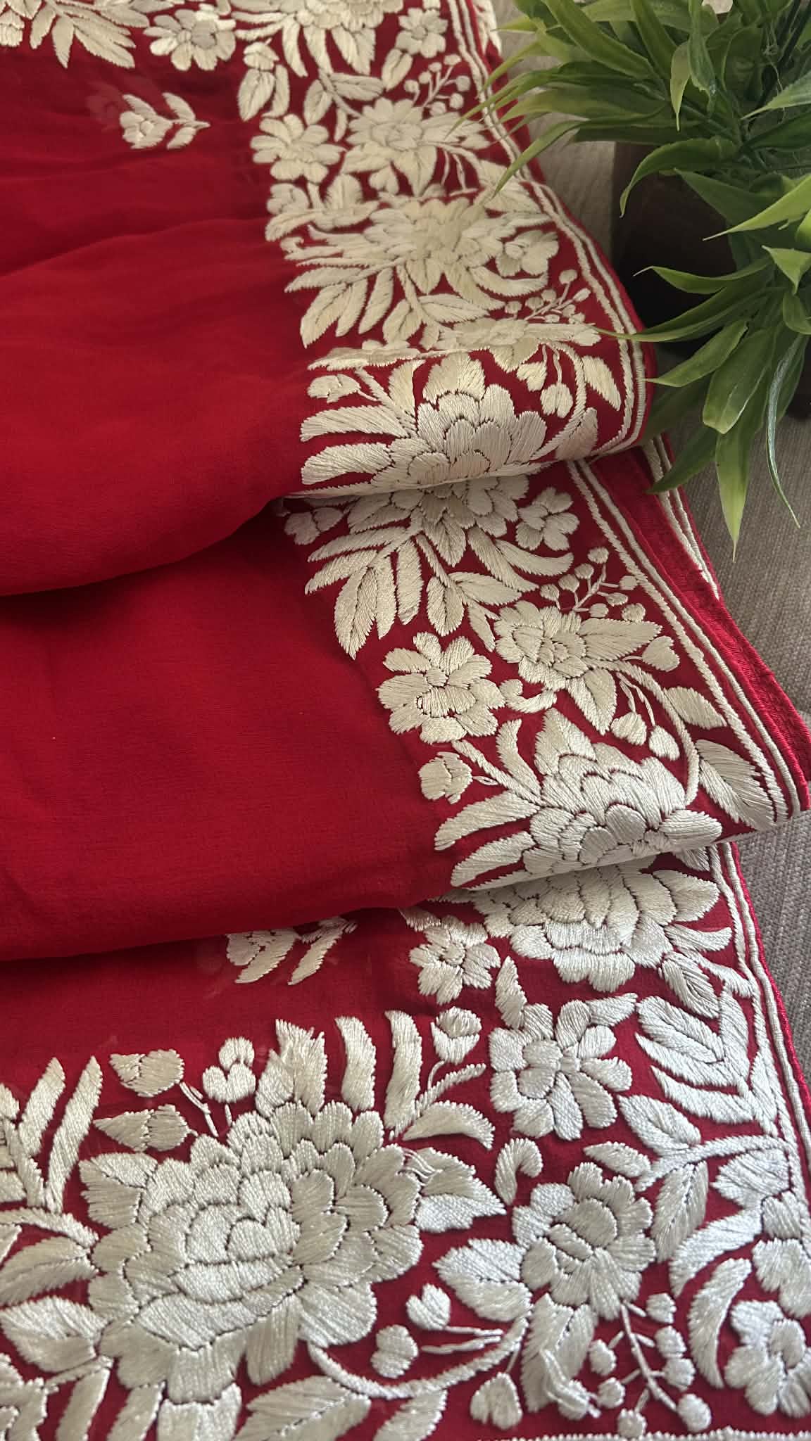 Artisanal Red Parsi Gara Dupatta