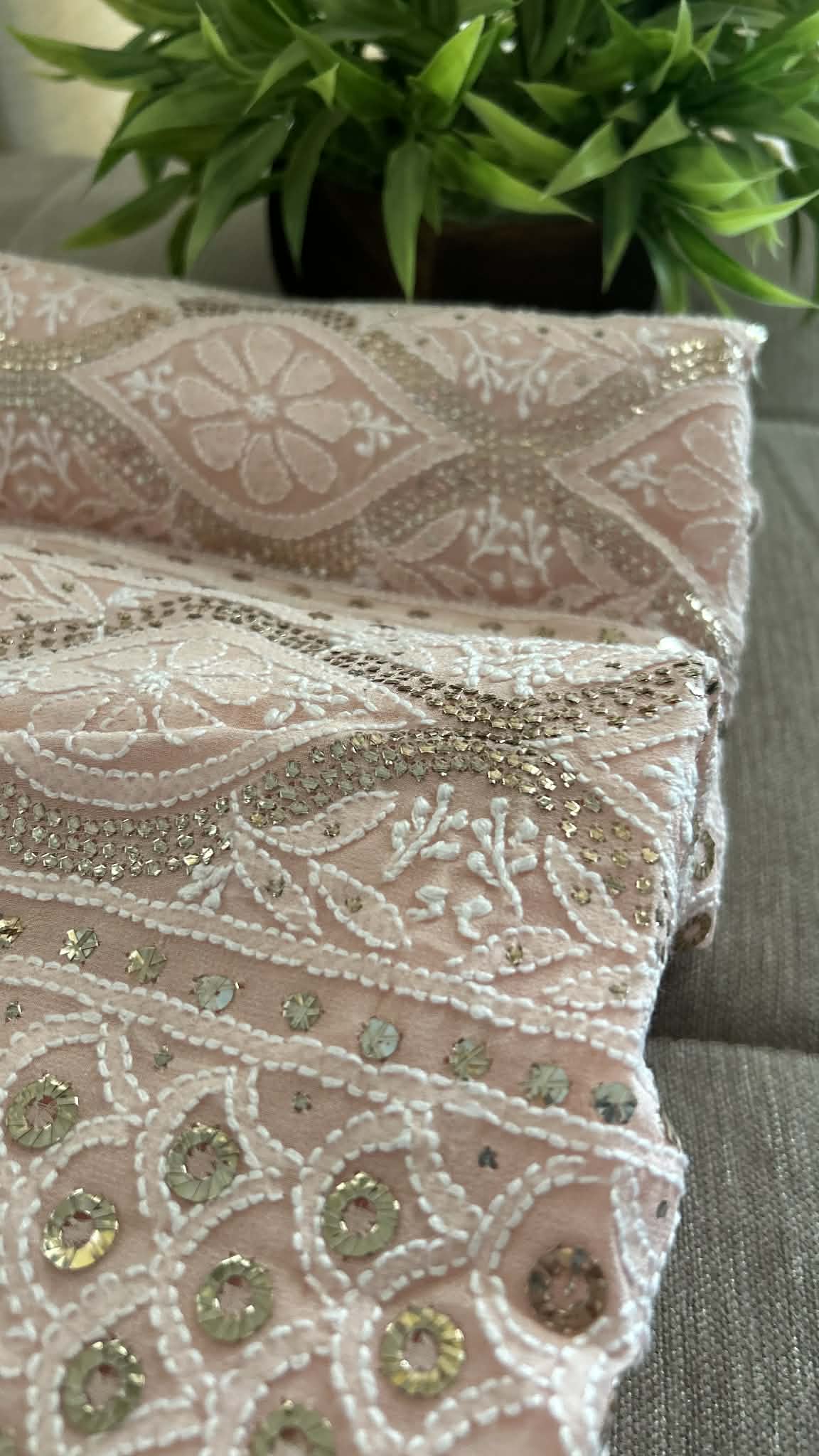 Pastel Pink Ring Mukaish Chikankari Suit (Kurta & Dupatta)