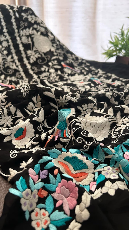 Unstitched Black Multicolour Parsi Gara Jacket
