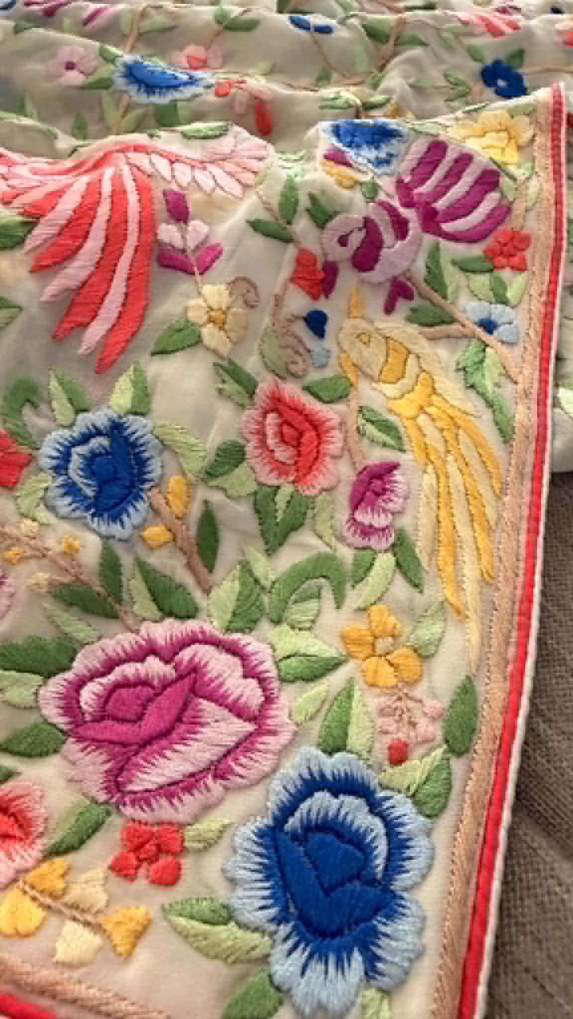 Elegant Ivory Multicolour Parsi Gara Dupatta