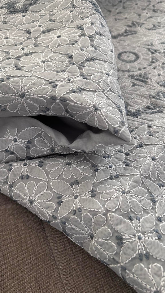 Grey Cotton Chikankari Kurti Fabric (Kurti Fabric)