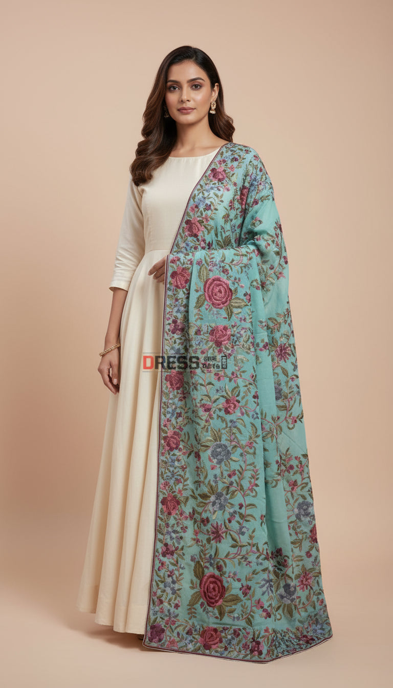 Pre Order Aqua Blue  Parsi Gara Dupatta