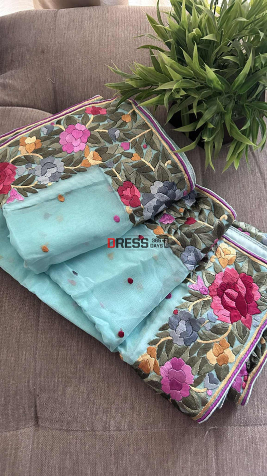 Aqua Green Parsi Gara Dupatta Parsi Gara Dupatta