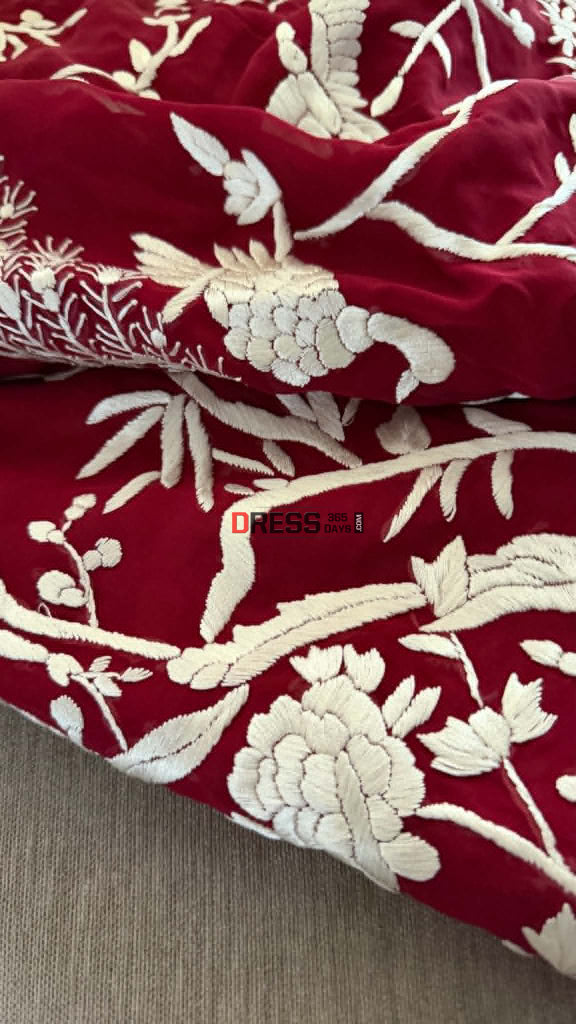 Artisanal Maroon & Ivory Parsi Gara Saree - Parsi Gara Saree