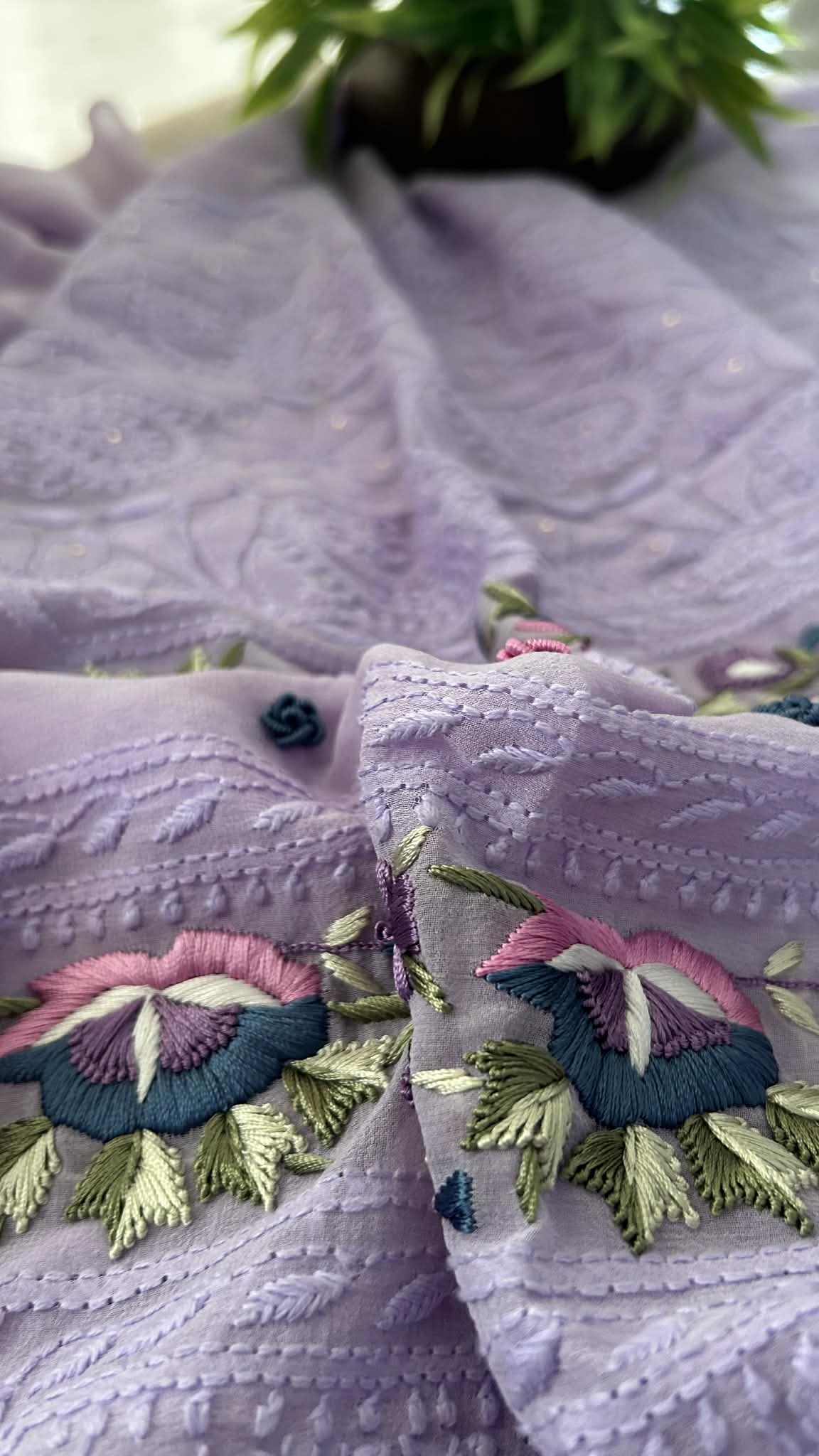 Lilac Chikankari Parsi Gara Neckline Suit