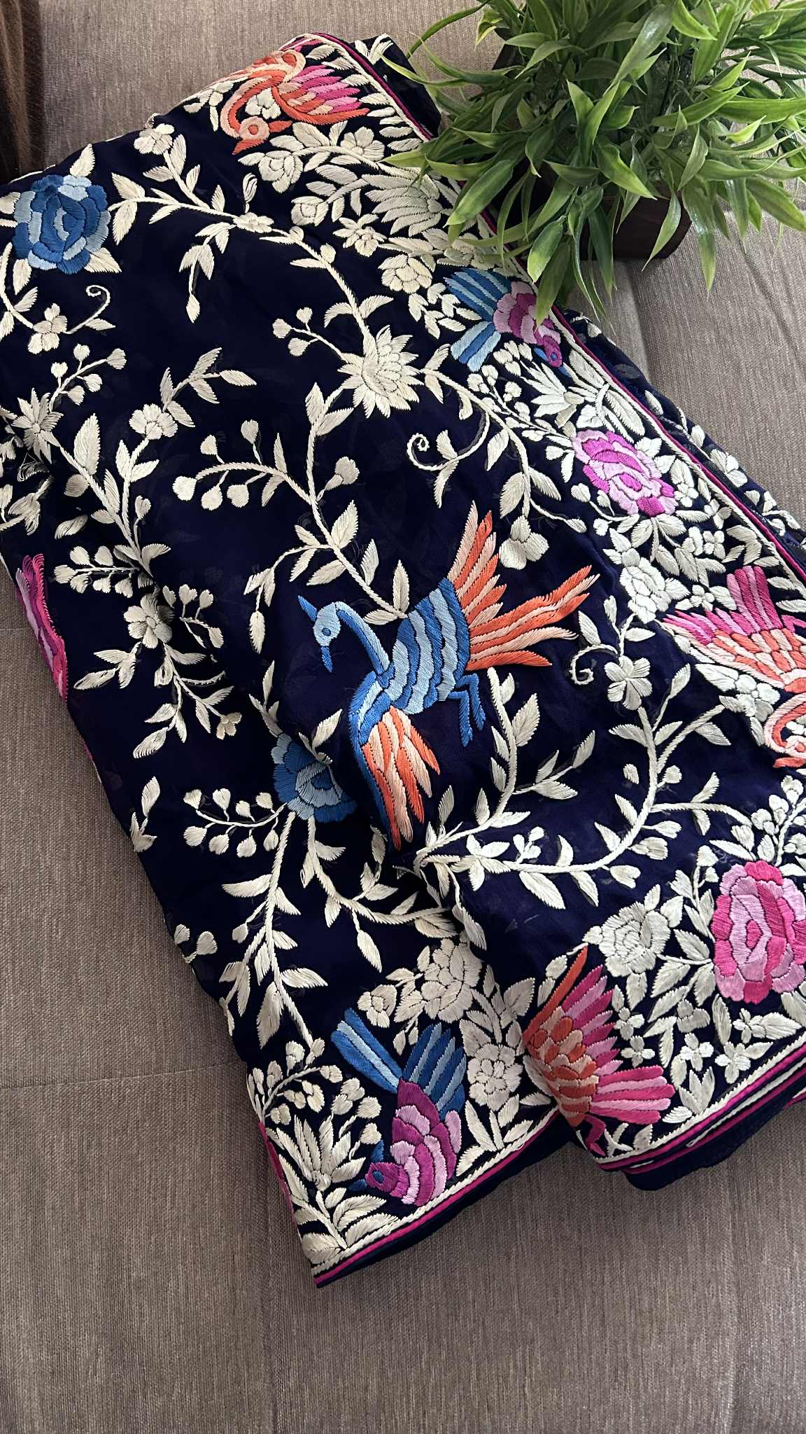 Designer Navy Multicolor Parsi Gara Saree