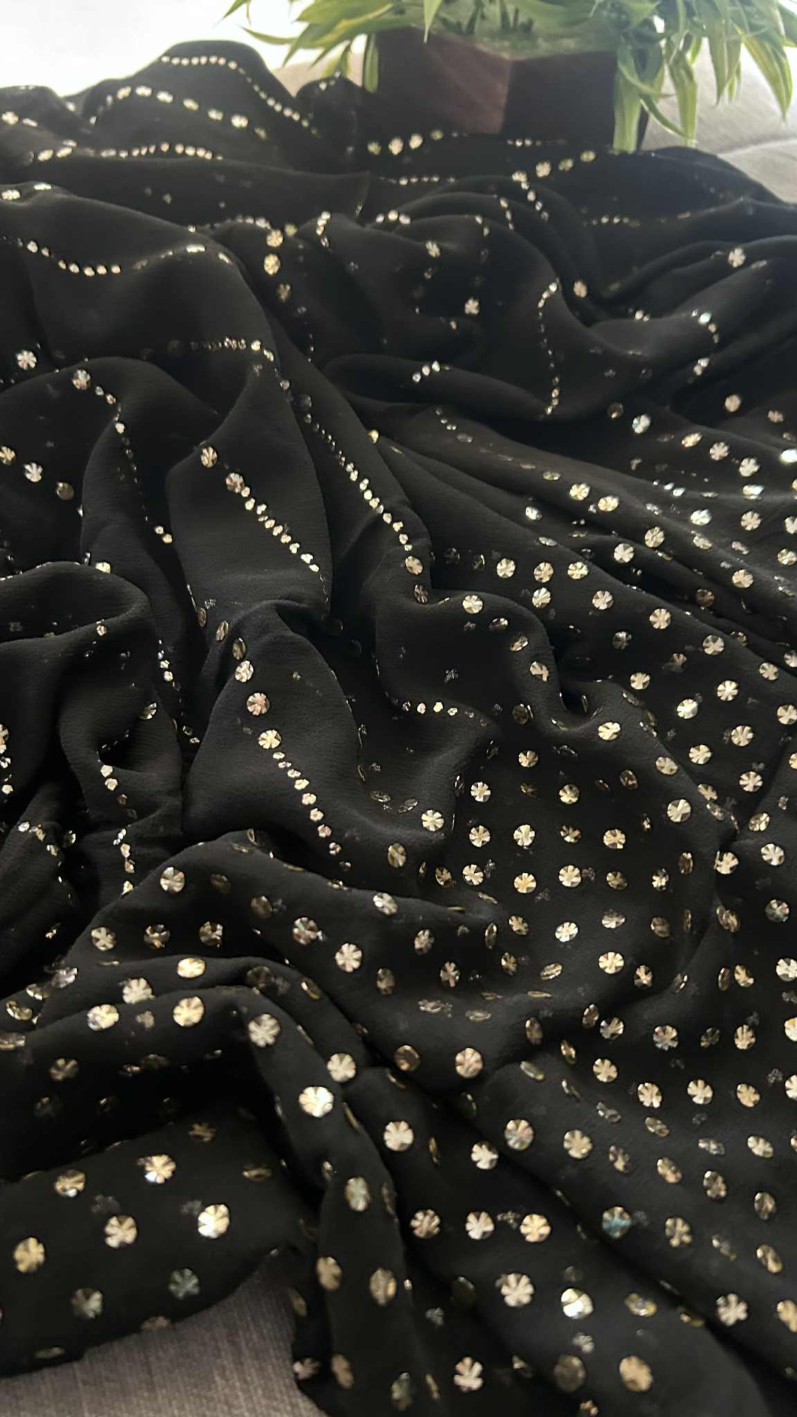 Black Pure Georgette Mukaish Dupatta