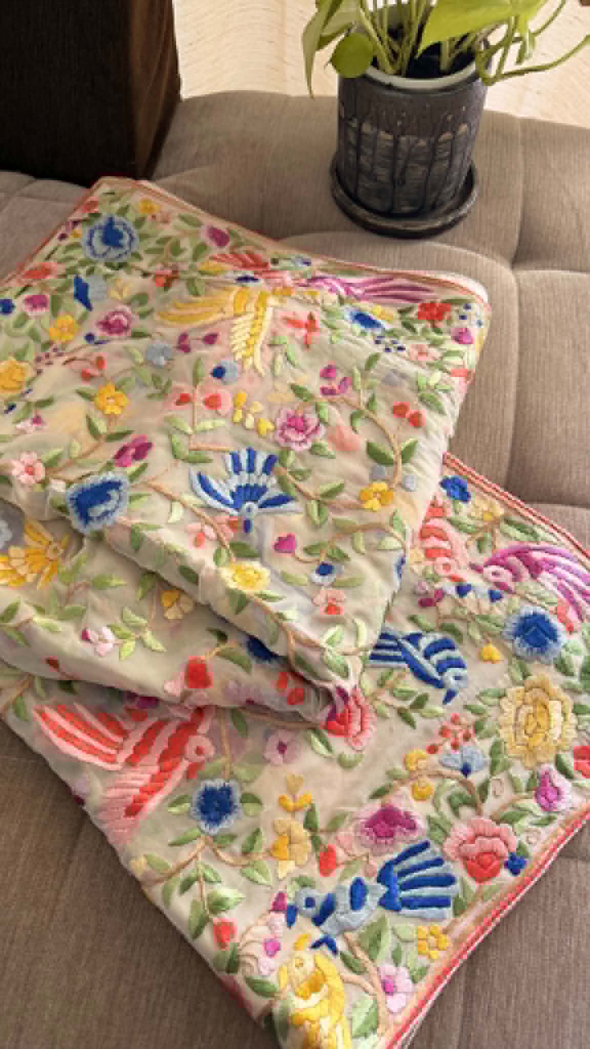 Elegant Ivory Multicolour Parsi Gara Dupatta