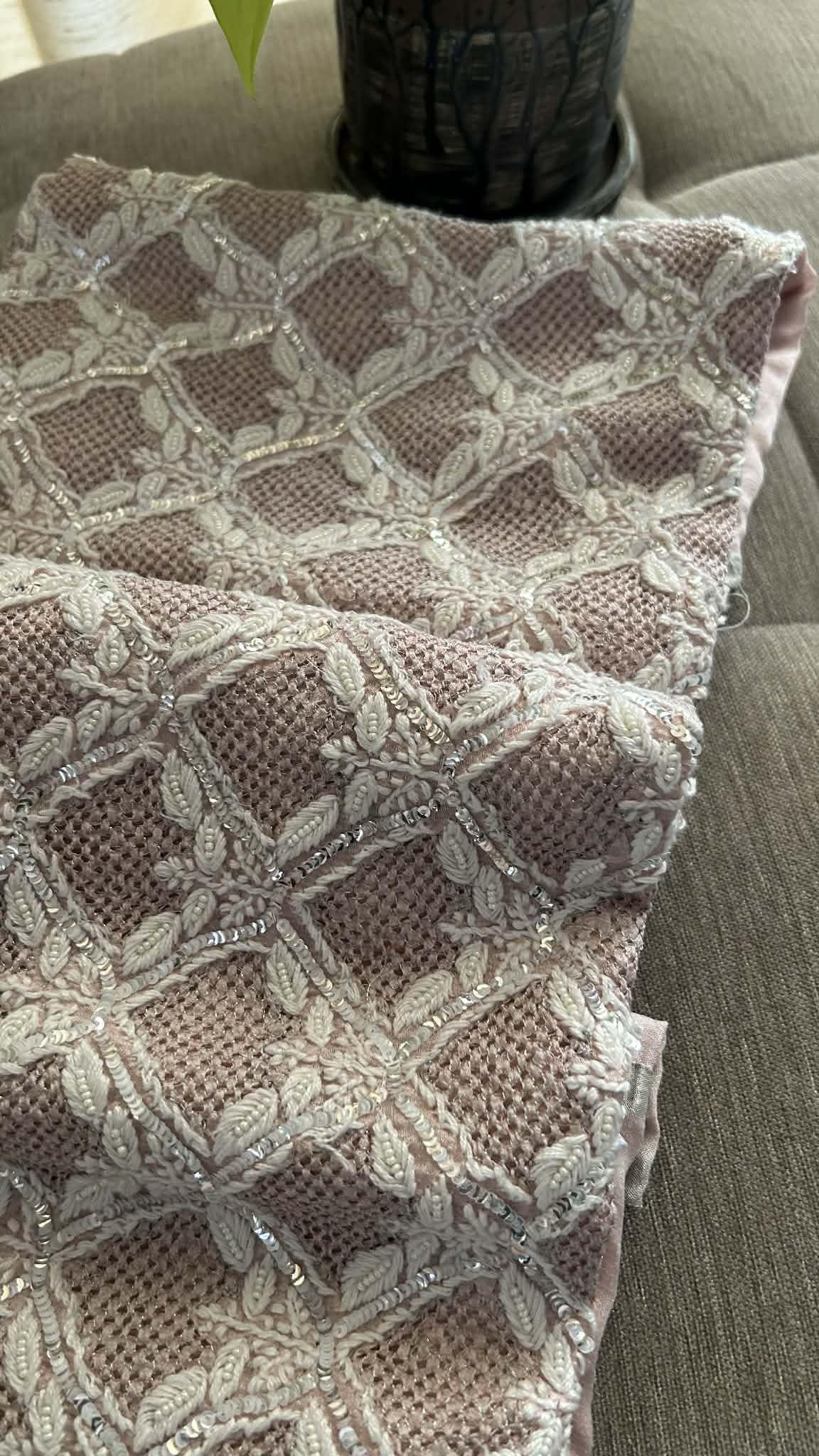 Rose Gold Hand Jaali & Pearl Tissue Chanderi Suit (Kurta & Dupatta)