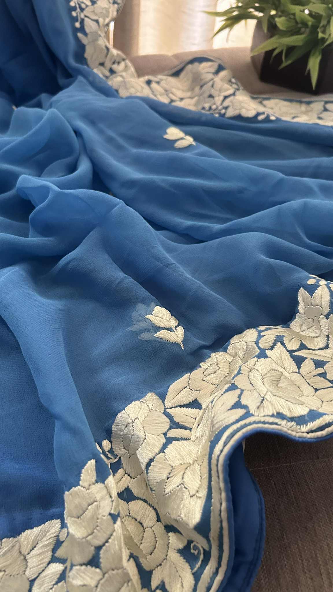 Pre Order Blue & Ivory Parsi Gara Dupatta