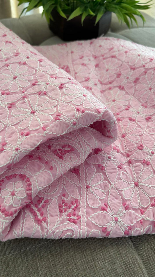 Pink Cotton Chikankari Kurti Fabric (Kurti Fabric)