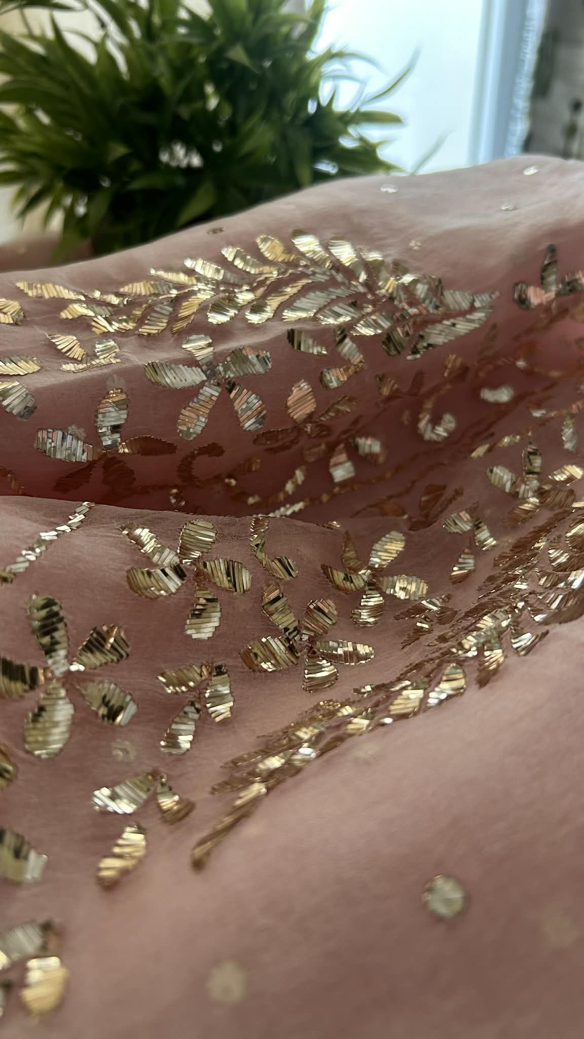 Pastel Pink Organza Mukaish Suit