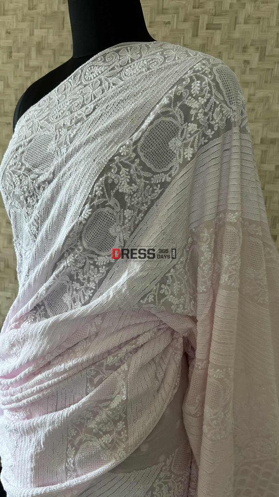Baby PInk Hand Jaali Hand Jaali Saree Chikankari Saree