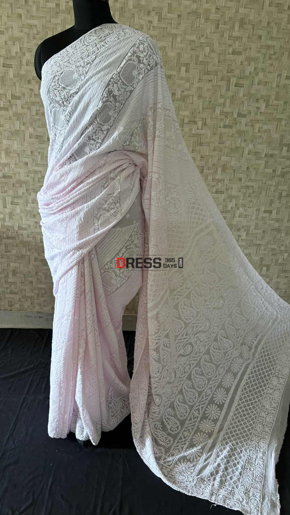 Baby PInk Hand Jaali Hand Jaali Saree Chikankari Saree