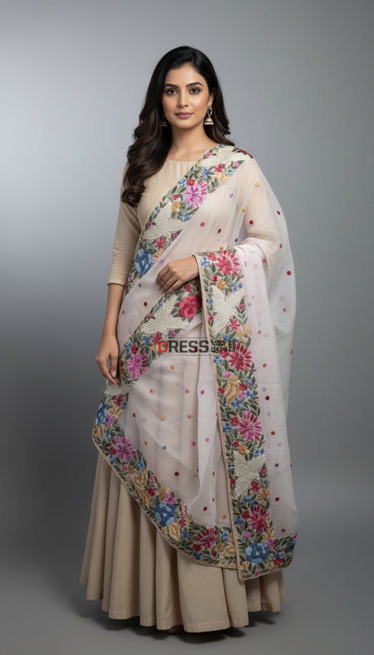 Pre Order Baby Pink Organza Parsi Gara Dupatta