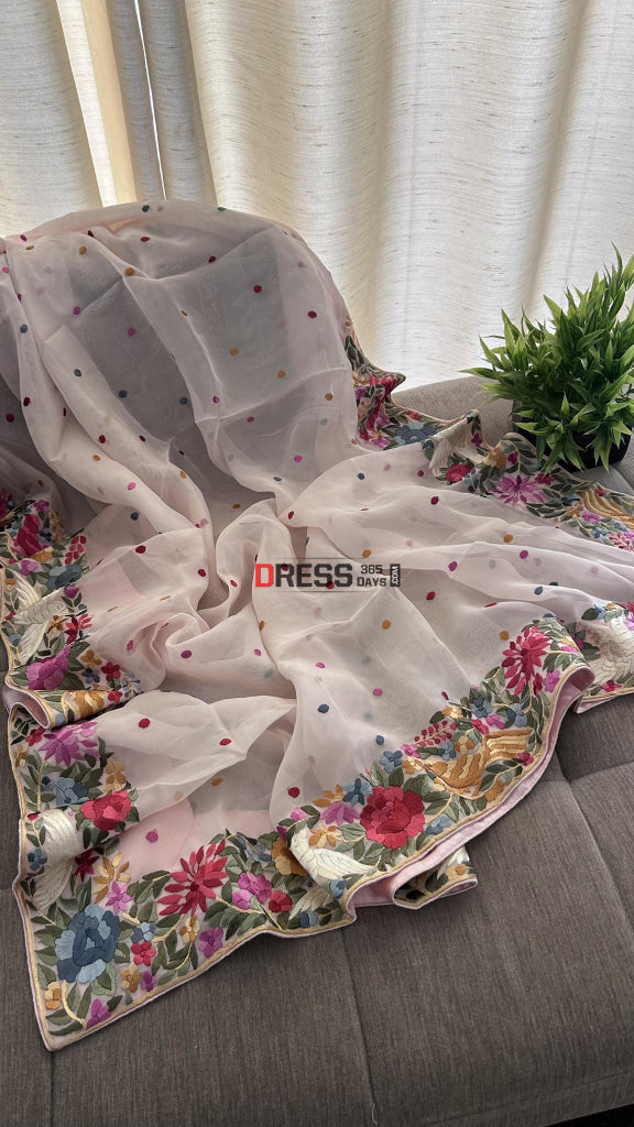 Baby Pink Organza Parsi Gara Dupatta