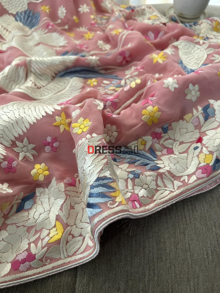 Baby Pink Parsi Gara Hand Embroidered Saree