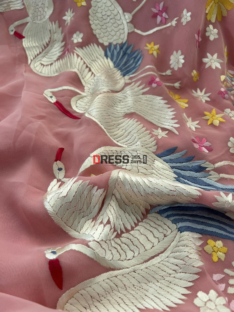 Baby Pink Parsi Gara Hand Embroidered Saree