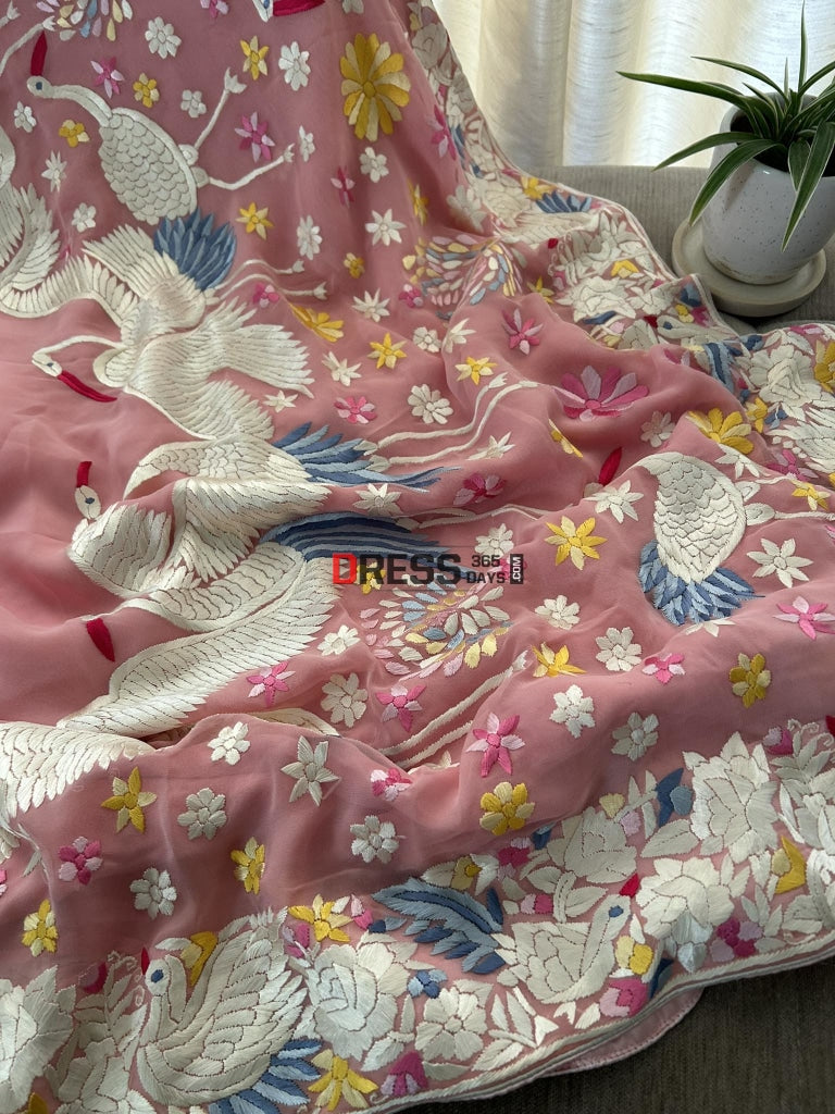 Baby Pink Parsi Gara Hand Embroidered Saree