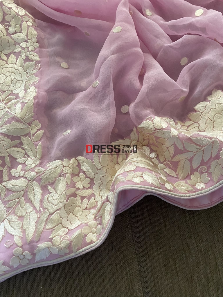 Baby Pink Pure Georgette Parsi Gara Dupatta