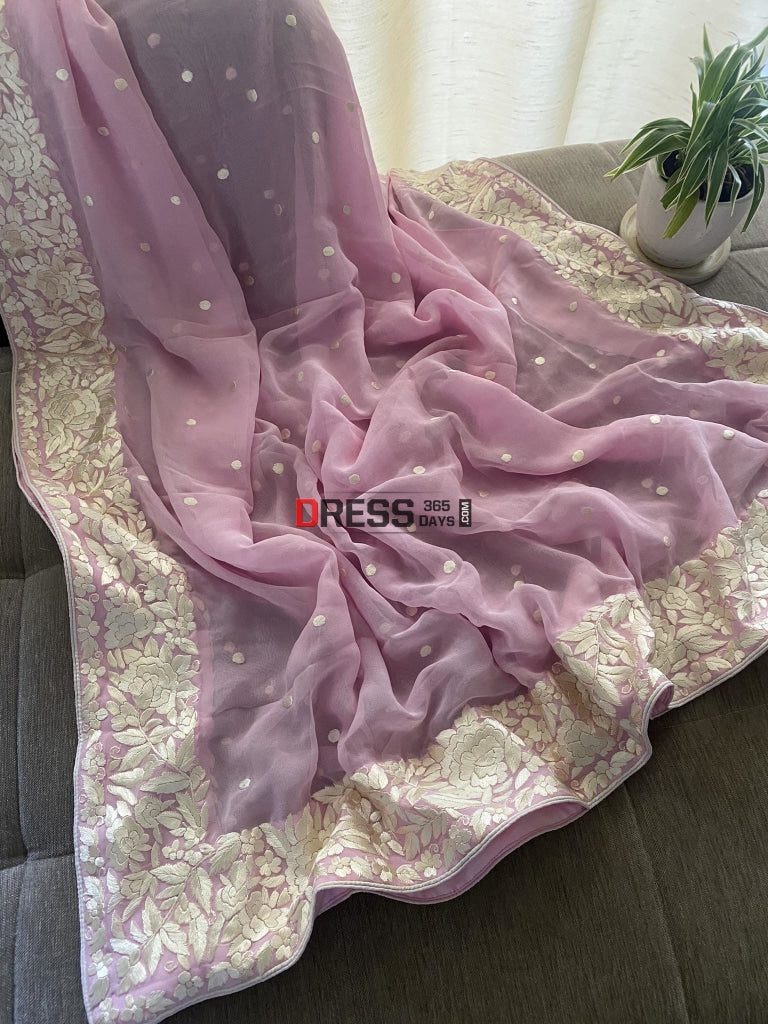 Baby Pink Pure Georgette Parsi Gara Dupatta