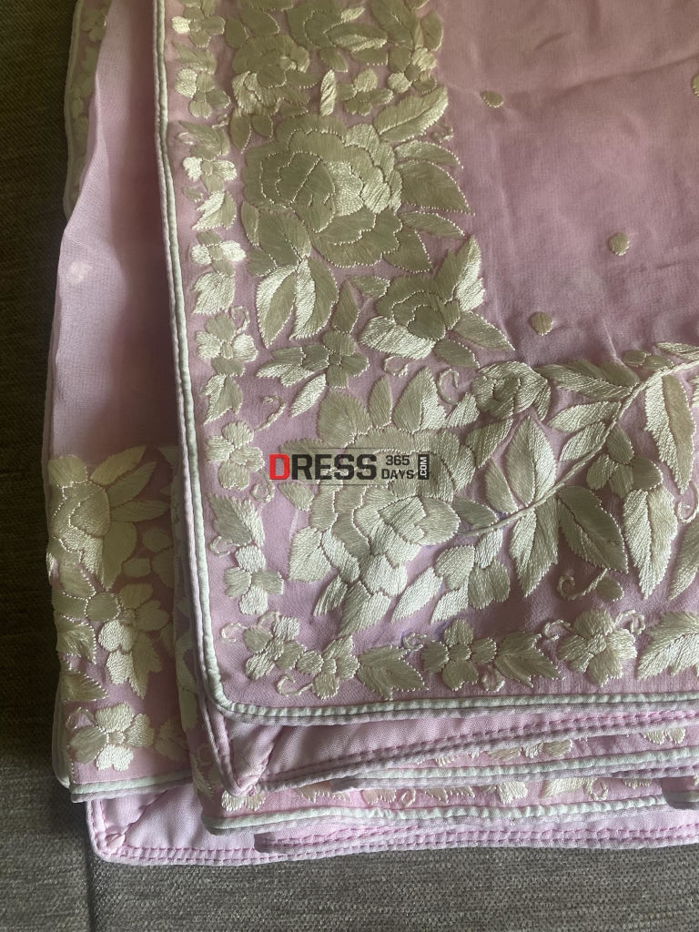 Baby Pink Pure Georgette Parsi Gara Dupatta