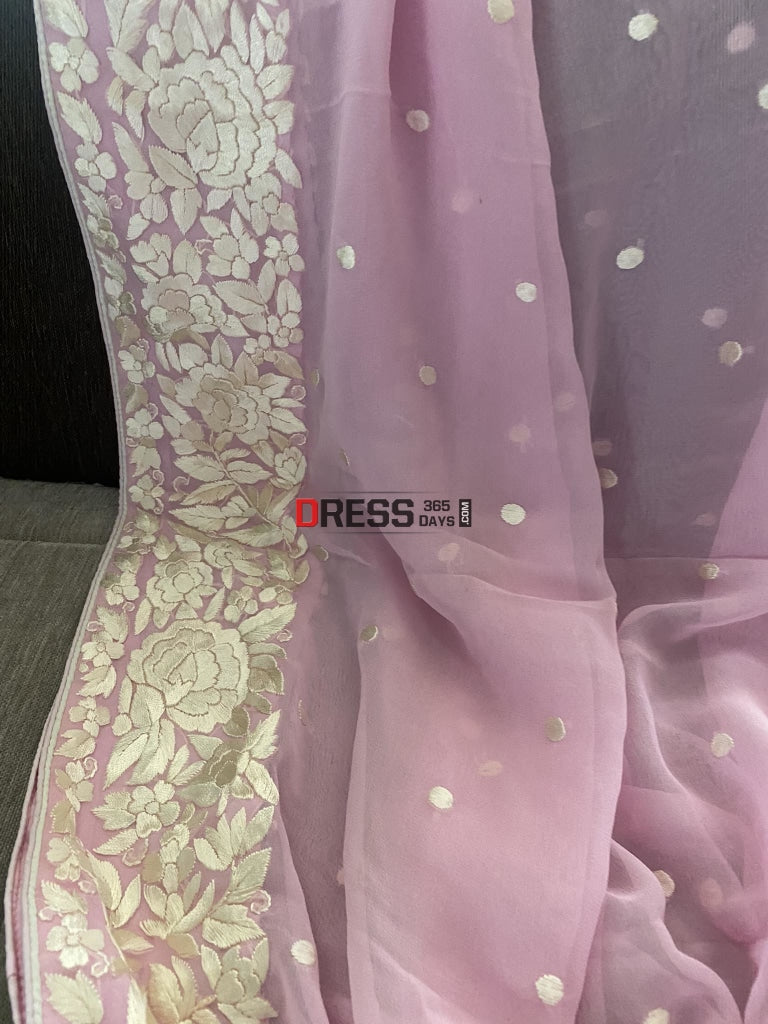 Baby Pink Pure Georgette Parsi Gara Dupatta