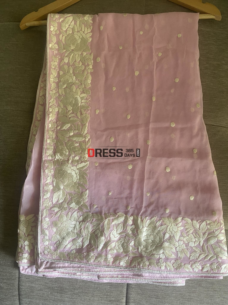 Baby Pink Pure Georgette Parsi Gara Dupatta