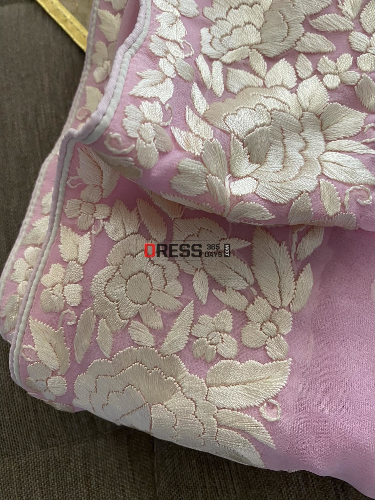 Baby Pink Pure Georgette Parsi Gara Dupatta