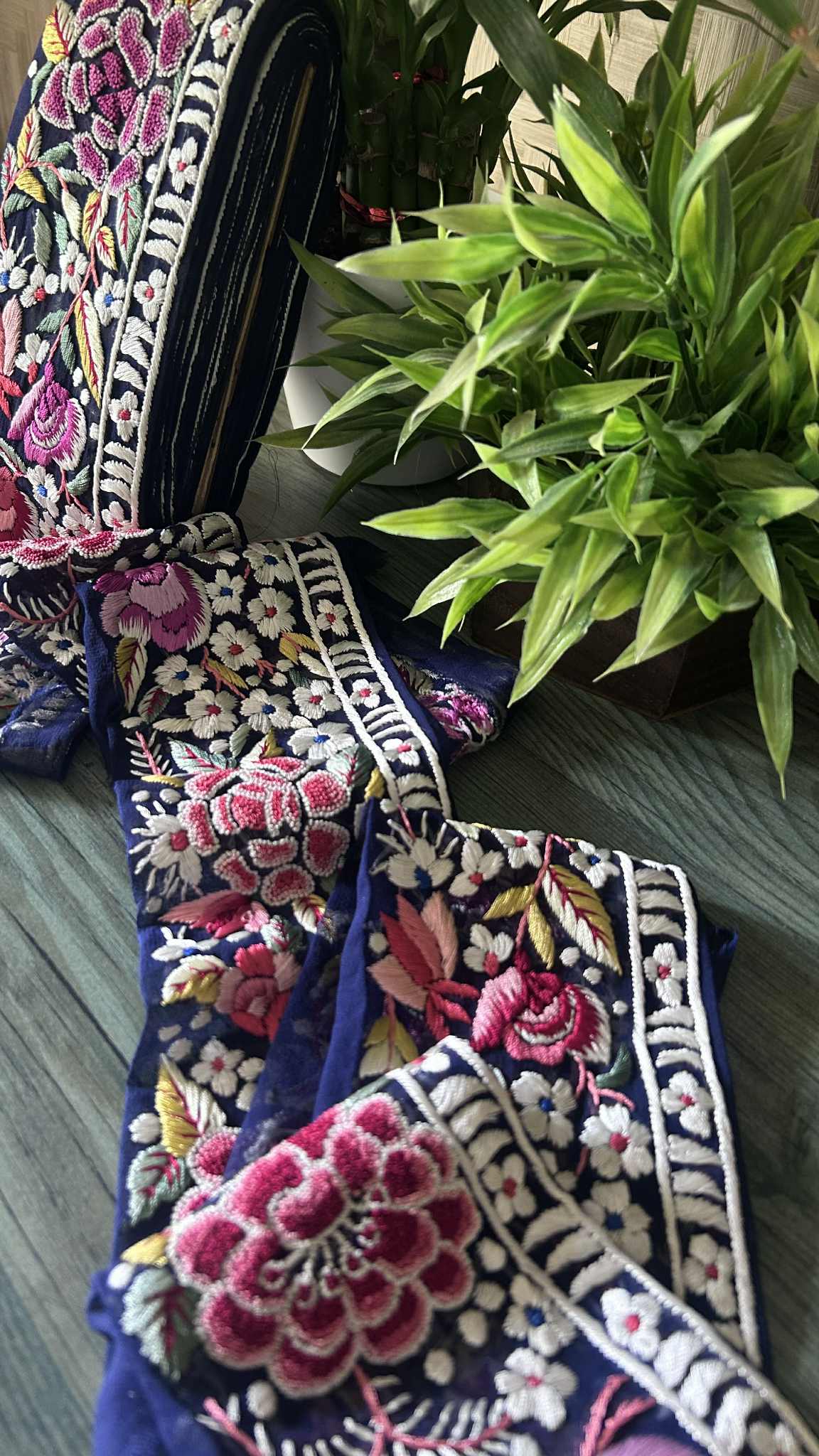 Navy Exclusive Parsi Gara Hand Embroidered Border