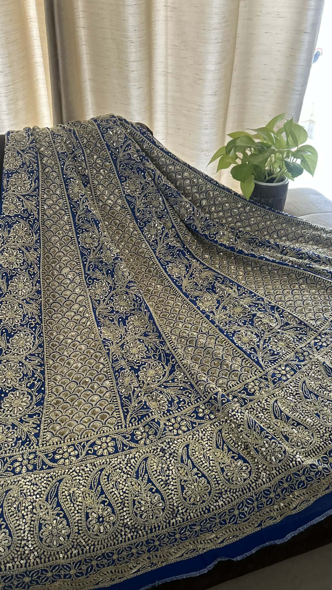 Masterpiece Royal Blue  Cut Dana & Sequins Work Chikankari Anarkali Suit