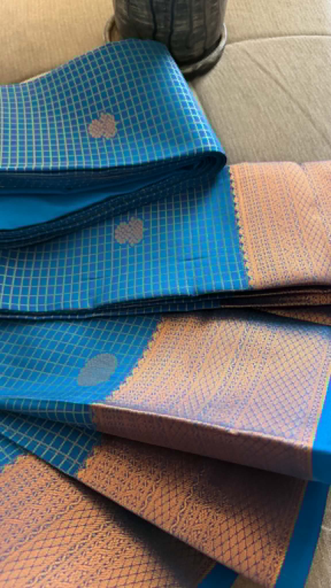 Designer Blue Checked Silk Saree