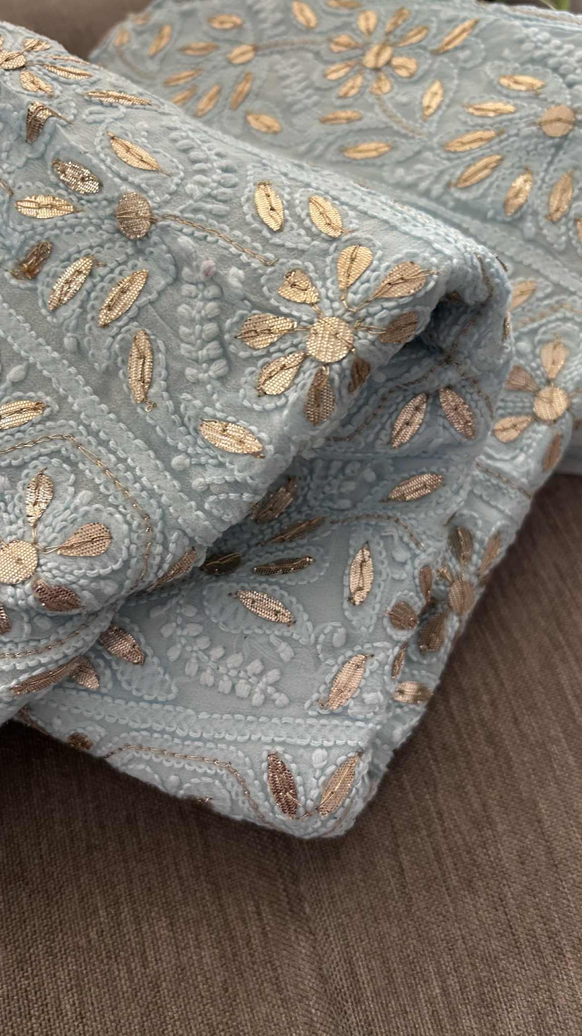 Powder Blue Gota Patti Unstitched Chikankari Suit (Kurta & Dupatta)