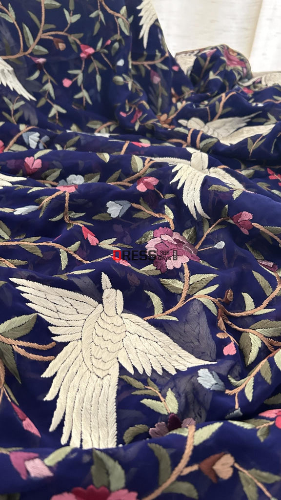 Beautiful Navy Multicolour Parsi Gara Dupatta