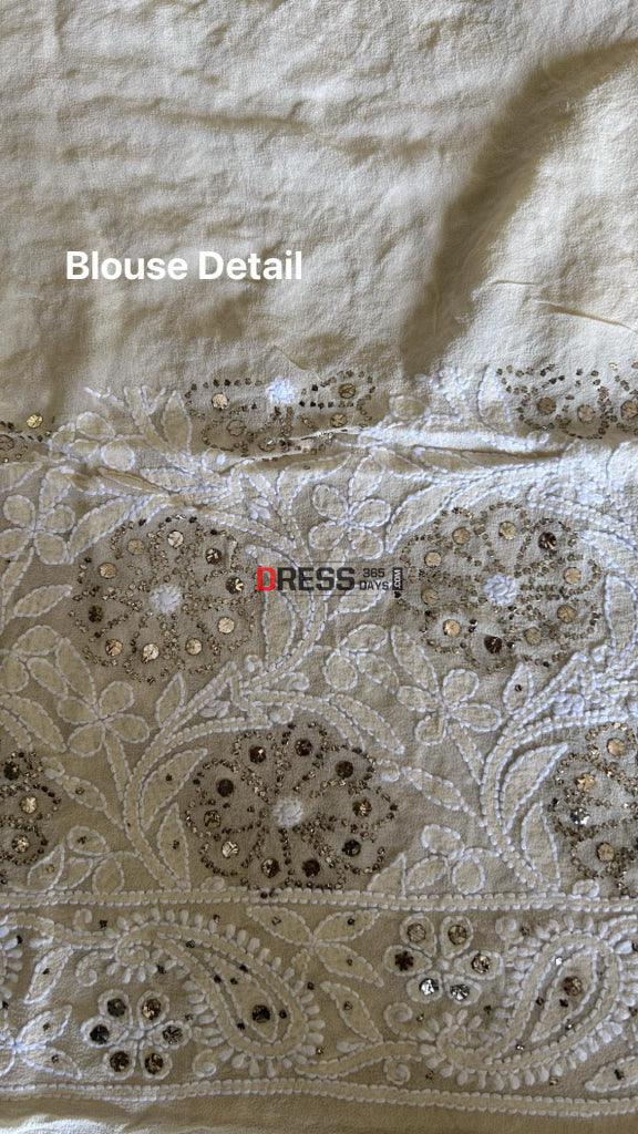 Beige Chikankari Mukaish Saree