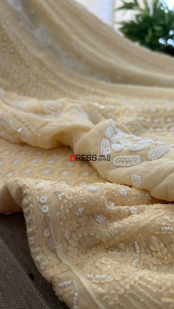 Beige Chikankari & Pearl Anarkali Suit Chikankari Anarkali