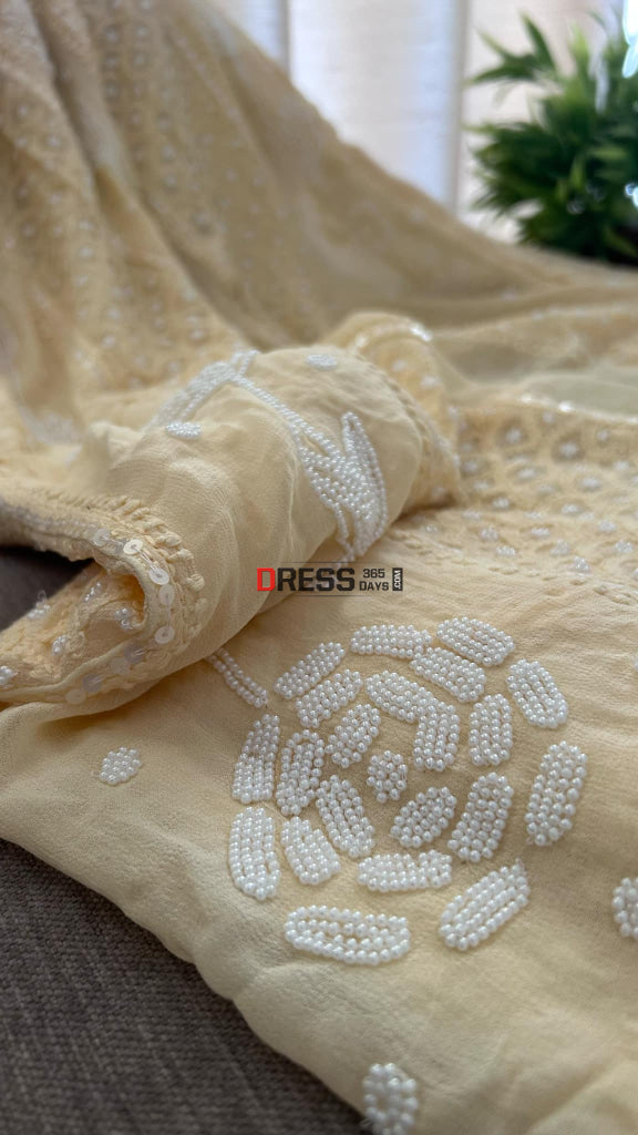 Beige Chikankari & Pearl Anarkali Suit Chikankari Anarkali