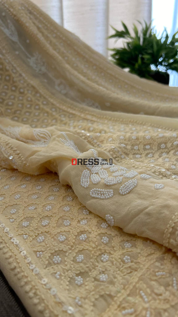 Beige Chikankari & Pearl Anarkali Suit Chikankari Anarkali