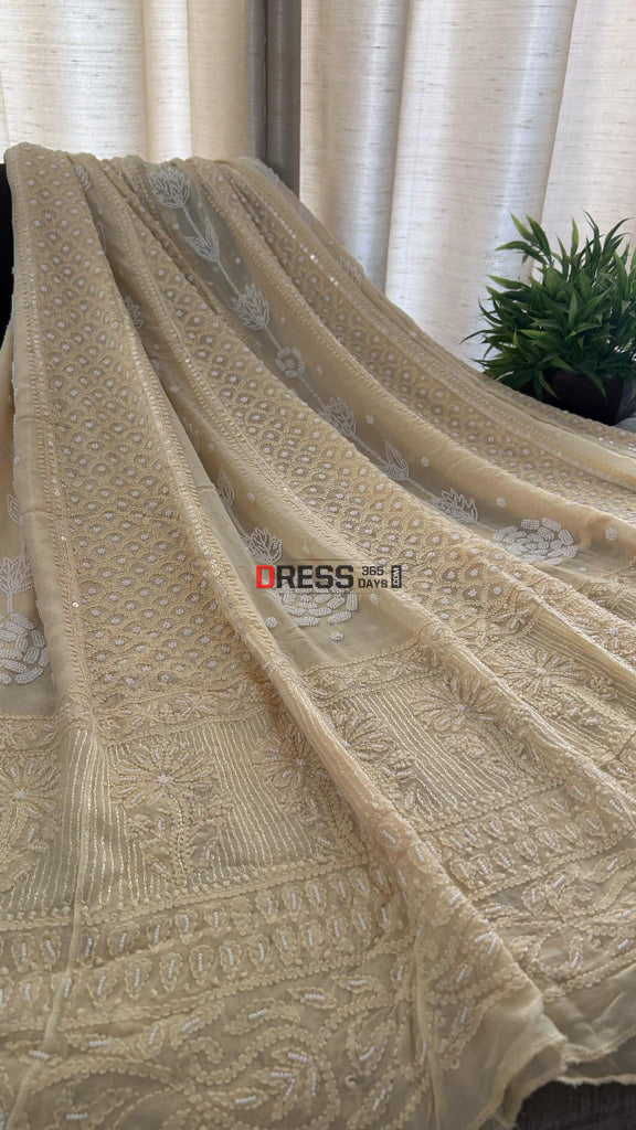 Beige Chikankari & Pearl Anarkali Suit Chikankari Anarkali