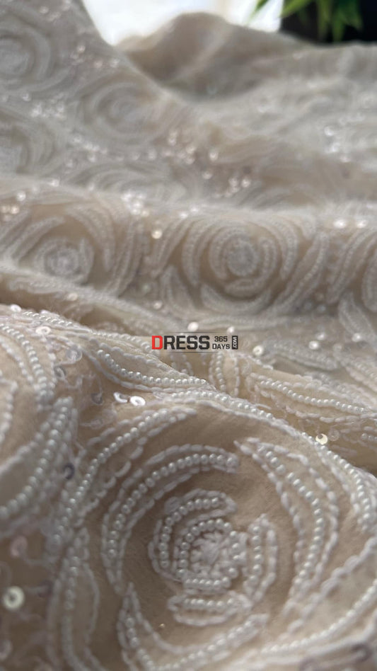 Beige Chikankari Pearl Suit (Kurta & Dupatta) Suits