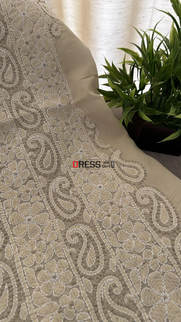 Beige Cotton Chikankari Kurti Fabric (Kurti Fabric)