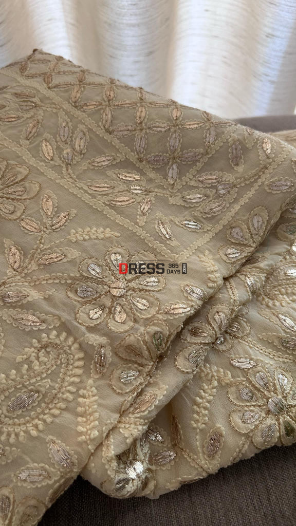Beige Gota Patti Chikankari Lehenga Set Chikankari Lehenga
