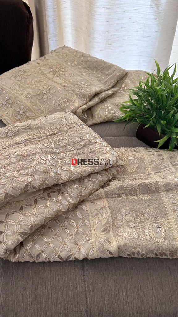 Beige Gota Patti Chikankari Lehenga Set Chikankari Lehenga