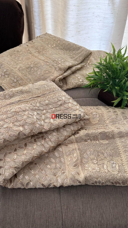 Beige Gota Patti Chikankari Lehenga Set Chikankari Lehenga
