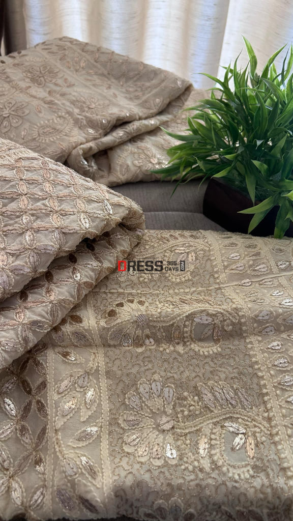Beige Gota Patti Chikankari Lehenga Set Chikankari Lehenga