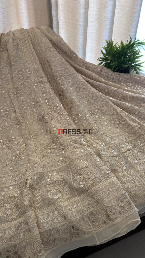 Beige Gota Patti Chikankari Lehenga Set Chikankari Lehenga