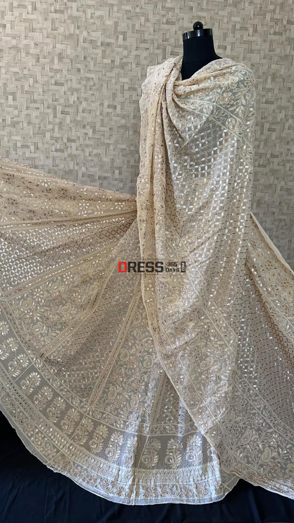 Beige Gota Patti Chikankari Lehenga Set Chikankari Lehenga