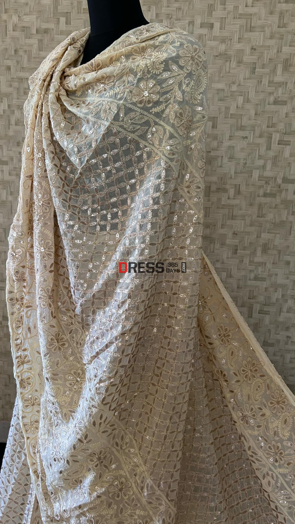 Beige Gota Patti Chikankari Lehenga Set Chikankari Lehenga